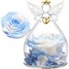Yamonic Rosa Stabilizzata Vera Regalo Donna,Rosa Eterna in Angel Cupola Regali Mamma,Figurine di Angeli Regali Nonna Donna Compleanno,Angelo Custode Idee Regalo Natale Festa della Mamma