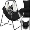 tectake® Poltrona Sospesa Boho con Cuscini, Tasca Laterale, Tessuto Misto Cotone-Poliestere, Telaio in Acciaio, Capacità 160 kg, Arredamento Casa e Giardino, per Interni ed Esterni - Nero