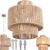 tectake® lampada a sospensione boho chic, lampadario cucina in juta a 3 livelli, paralume intrecciato E27, plafoniera soffitto, lampadario soggiorno, salotto, arredamento casa, 40W - Ø 32 x 33 cm