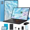 SUAAT 2026 Tablet 10 Pollici Android 15 Octa Core con 64GB ROM + 2TB TF | 5G + 2.4G WiFi | FHD | GMS | Bluetooth 5.0 | 8MP + 5MP | Tipo C, Tablet Touch con custodia, Tastiera e Mouse - Blu