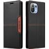 NETANY Compatibile Custodia per telefono Xiaomi Mi 11 Lite,custodia con patta in pelle PU, custodia con chiusura magnetica con supporto Custodia protettiva antiurto in pelle (Nero)