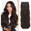 BARSDAR 60cm Sintetici Lunga Ondulati Scuro Marrone Clip Extension Capelli | 5PCS Layered Soft Wave, Lace Weft, Setosi Morbide Voluminosi Leggeri, Easy Wear Confortevole Fit,Tangle-free Aspetto Naturale
