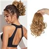 KBRPEY Coda Capelli Donna 23 cm Extension Posticci Ricci Mossi Sintetici Coda di Cavallo Finta Naturale con Coulisse per Acconciature Eleganti o Quotidiane (Marrone Dorato)