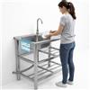 BAKAJI Lavello in Acciaio Inox Rubinetteria e Kit Sifone Ideale per Esterno 75x40x80cm