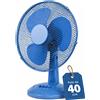 BAKAJI Ventilatore da Tavolo Autoportante Blu Potenza 45W Diametro 40cm 3 Velocità