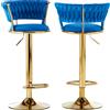 BAKAJI Set 2 Sgabelli Cucina Bar Schienale Intrecciato in Velluto Blu e Struttura Oro