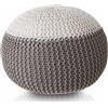 BAKAJI Pouf Poggiapiedi Tessuto a maglia Tondo Bianco e Grigio Fodera Rimovibile 45 cm