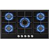 BAKAJI Piano Cottura 5 Fuochi Gas da Incasso 90x55cm in Acciaio Nero e Ghisa per Cucina