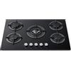 BAKAJI Piano Cottura a Incasso a Gas 5 Fuochi Vetroceramica Nero 90cm Valvola Sicurezza