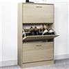 BAKAJI Scarpiera 3 Ante Ripiani Doppia Profondità con Maniglia Colore Olmo 63x24x115cm