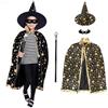 Kinwers Costume Stregone Bambino,Mantello Vestito Halloween Adesivo Iniettato di Sangue per 6/7/8/9/10 anni