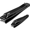 Xnourney Set di 2 tagliaunghie nero opaco in acciaio inossidabile | Fornito con lime, per mani e piedi uomo donna, lama affilata, robusta, ergonomica, ideale come regalo