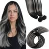 LaaVoo Extension Capelli Veri Cheratina Nero con Silver Naturale 55cm 50g 50 Ciocche, Remy Umani Lisci, Leggeri e Invisibili, per Feste e Cerimonie Colore 1b-s-1b