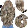 LaaVoo Extension Capelli Veri Cheratina Marrone Chiaro con Biondo Highlighted 55cm 50g 50 Ciocche, Remy Umani Lisci, Leggeri e Invisibili, per Feste e Cerimonie Colore P8-60