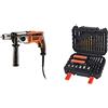 BLACK+DECKER KR911K-QS Trapano a Percussione, a 2 Velocità Meccaniche, 910 W + A7188-XJ Set per Forare ed Avvitare, 50 Pezzi