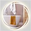 FANTASK Specchio da bagno con illuminazione 60 x 60 cm, rotondo specchio da bagno con luce a 3 colori, dimmerabile e anti-appannamento, specchio da parete in vetro temperato