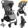Magic ZC Ultraleggero Passeggino di Soli 4,6 kg, Carrozzina per Neonati Fino a 15 kg, Passeggino da Viaggio con Posizione Sdraiata Regolabile, Passeggino Compatto Portatile Pieghevole (A8 Grey)