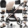 Sianldcone Passeggino 3 in 1 Trio Neonati, Tessuti di Alta Qualità Carrozzina per Neonato, Spinta Bidirezionale Passeggino Reversibile, Visione Aperta Passeggini Trolley (V10 Beige)