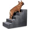 Velora Home&Living VELORA H&L Scala per Cani 5 Gradini Grigio scuro - Struttura in Legno Robusta, Rivestimento in Velluto, Scaletta Antiscivolo per Cani e Gatti, Accesso a Divano e Letto, Portata fino a 80 kg