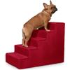 Velora Home&Living VELORA H&L Scala per Cani 5 Gradini Rosso - Struttura in Legno Robusta, Rivestimento in Velluto, Scaletta Antiscivolo per Cani e Gatti, Accesso a Divano e Letto, Portata fino a 80 kg