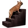 Velora Home&Living VELORA H&L Scala per Cani 5 Gradini Marrone - Struttura in Legno Robusta, Rivestimento in Velluto, Scaletta Antiscivolo per Cani e Gatti, Accesso a Divano e Letto, Portata fino a 80 kg