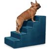 Velora Home&Living VELORA H&L Scala per Cani 5 Gradini Blu scuro - Struttura in Legno Robusta, Rivestimento in Velluto, Scaletta Antiscivolo per Cani e Gatti, Accesso a Divano e Letto, Portata fino a 80 kg