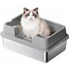 Garvee Lettiera Gatto Acciaio Inox XXL 60x40x22cm, Semichiusa con Bordi Alti per Gatti Grandi e Multipli, Antiaderente, Antiodore, Anti Perdite, con Paletta, Facile da Pulire, Grigio