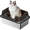GarveeHome Lettiera Igienica Gatti Dimensione Extra Grande Acciaio Inossidabile Struttura Semi Chiusa Pareti Elevate Prevengono Fuga Della Sabbia Superficie Antiscivolo Inodore Semplice Pulire Fornita Paletta
