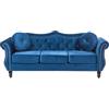 Beliani Divano in Velluto Blu a 3 Posti in Stile Chesterfield con Cuscini Retrò