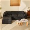 Litbird Divano Angolare Modulare 3 Posti 265 cm, 4 Moduli, Ciniglia, Nero
