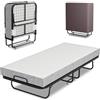 Eikuavons Letto pieghevole 90 x 200 cm, letto per gli ospiti pieghevole con materasso in schiuma da 13 cm e custodia protettiva, senza struttura, robusto telaio pieghevole in metallo, con 4 ruote