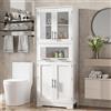 Salutmeuble Colonna da bagno alta, armadio da bagno, 4 ante e 5 livelli, con vetro trasparente e ripiani regolabili, anti-ribaltamento, 170 x 60 x 30 cm, bianco