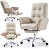 EMIAH Sedia da Ufficio con Braccioli Ribaltabili, Criss Cross Poltrona Reclinabile da Scrivania in Pelle PU, Sedie Moderne per Vanità con Ruote, Ergonomica Sedia da Computer con Poggiapiedi, Beige