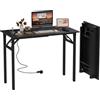 Lvhecforhm Nero Scrivania Pieghevole, Scrivania PC con Porta di Ricarica USB e Type-C, Tavolo Pieghevole, Scrivania Pieghevole Postazione di Lavoro, Tavolo da Studio per Domestico100x50x76cm