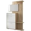 Arreditaly Ingresso Scarpiera Con Specchio 2 Ante A Ribalta Cassetto Appendibiti E Mensola Mobile Salvaspazio Moderno Per Ingresso Corridoio Stile Nordico 192 x 120 x 24.5 Cm Colore Rovere E Bianco