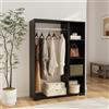 [en.casa] Armadietto Aperto per Guardaroba 126x90x30 cm Nero | Mobile Basso Organizzatore con Scomparti e Barra Asta Porta Abiti Stand Vano Appendiabiti Camera da Letto Ingresso