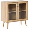 Beliani Credenza a 2 ante e 1 ripiano Gambe in particelle di legno di pino Vetro frontale Legno chiaro