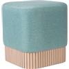 DiKasa Pouf in tessuto turchese con base in bambù naturale - Poggiapiedi moderno imbottito con struttura in legno, sgabello decorativo per soggiorno, camera, ingresso o salotto, 42x42x45 cm