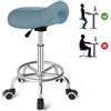 YEEZEE Sgabello da sella ergonomico - comoda sedia da sella con un ampio cuscino da sella, girevole e regolabile con ruote e pedale ad anello per medicine, massaggi, salone, ufficio e casa (blu)