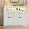 ZHDOKA Credenza moderna con 4 Ante e 3 Cassetti,Cassettiera in legno con ripiani regolabili,Armadio da cucina con piano di lavoro,Mobile Contenitore Buffet,Naturale e bianco (110x40x99cm)