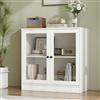 VOWNER Credenza con 2 ante in vetro, buffet, armadio da cucina con piano di lavoro, buffet, TV board, armadietto per soggiorno, camera da letto, 40 x 80 x 80 cm (bianco, 1 pezzo)