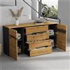 Kelodan Armadio da soggiorno 160 x 40 x 80 cm, credenze con 2 ante e 4 cassetti, armadietto per sala da pranzo, ampi armadietti senza maniglie, mobili per divano, colore legno + nero