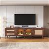 BLUON HOME Mobile TV marrone, 180 cm, 2 ante in vetro a cupola e 1 porta in rattan, illuminazione a LED, offre una conservazione elegante, 180 x 40 x 50 cm