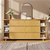 JCFEIDQW Cassettiera credenza, armadietto, buffet, design romano con colonne e ripiani in bambù, 6 cassetti, ripiani aperti, piedini regolabili in altezza, 160 x 40 x 75 cm (rovere)