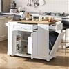 Muskel Isola da cucina mobile con tavolo da pranzo estraibile, cassetti multifunzione, scomparto pattumiera e grande piano di lavoro, carrello da cucina con ruote, per cucina e sala da pranzo, bianco