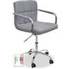 Stil Sedie -Sedia Studio Girevole con Braccioli Imbottita in Velluto Poltrona Pc Sedia a Rotelle da Ufficio Scrivania Ergonomica Altezza Regolabile Modello Cloe (Grigio)
