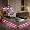 BLSYHDH Letto imbottito, letto singolo 90 x 200, letto idraulico, testa a LED con USB e tipo C, letto per ragazzi, letto singolo, senza materasso (grigio+velluto 1, 90 x 200)