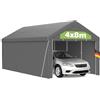 Kidsgigglz Carport - Tenda da garage 4 x 8 m, molto spaziosa, in acciaio zincato e telo in PE ad alta densità, 200 g/m², resistente ai raggi UV, impermeabile, pareti rimovibili, deposito temporaneo per auto