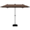 KOMFOTTEU Ombrellone da Giardino Doppio 4 x 2 m con LED, Ombrellone Rettangolare con Manovella e Base, Impermeabile, da Patio per Piscina, Cortile (Caffè)