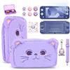 innoAura Custodia per Switch Lite,bundle di accessori 14 in 1 per Switch Lite con custodia da trasporto carina, proteggi schermo Switch Lite,custodia per giochi Switch(Gatto Viola)